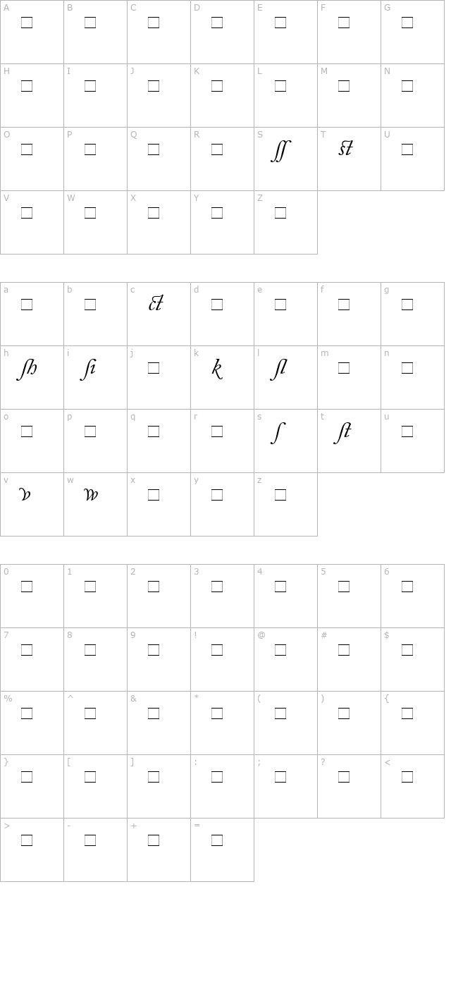 Adobe Caslon Italic Alternate character map