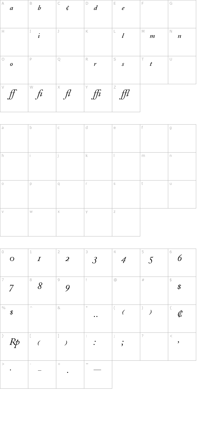 Adobe Caslon Italic Expert character map