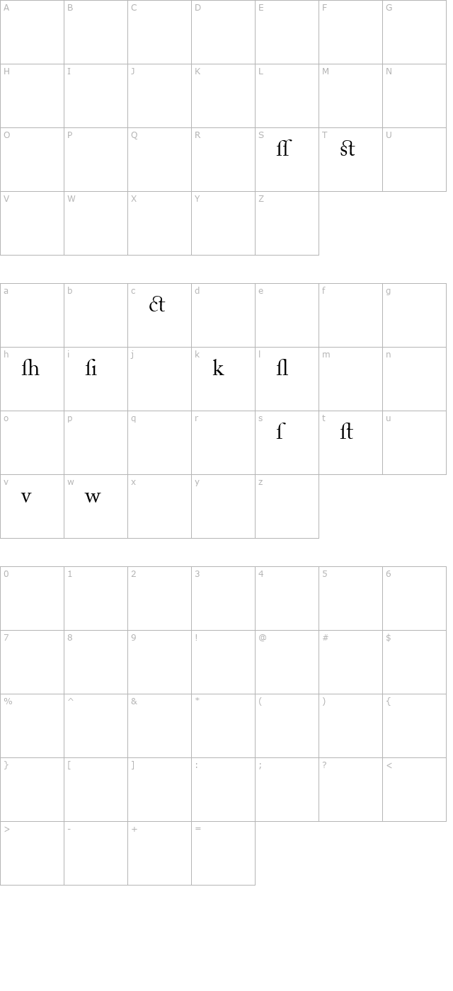 Adobe Caslon Regular Alternate character map