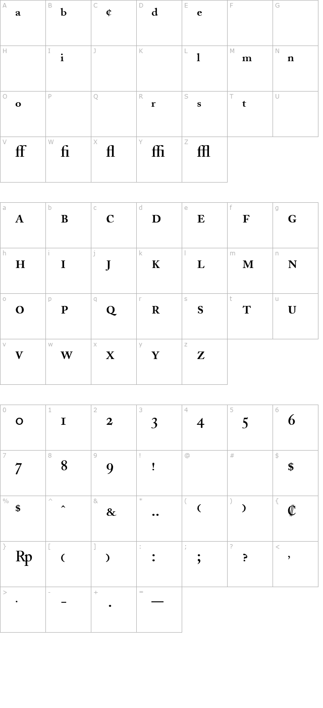 Adobe Caslon Semibold Expert character map