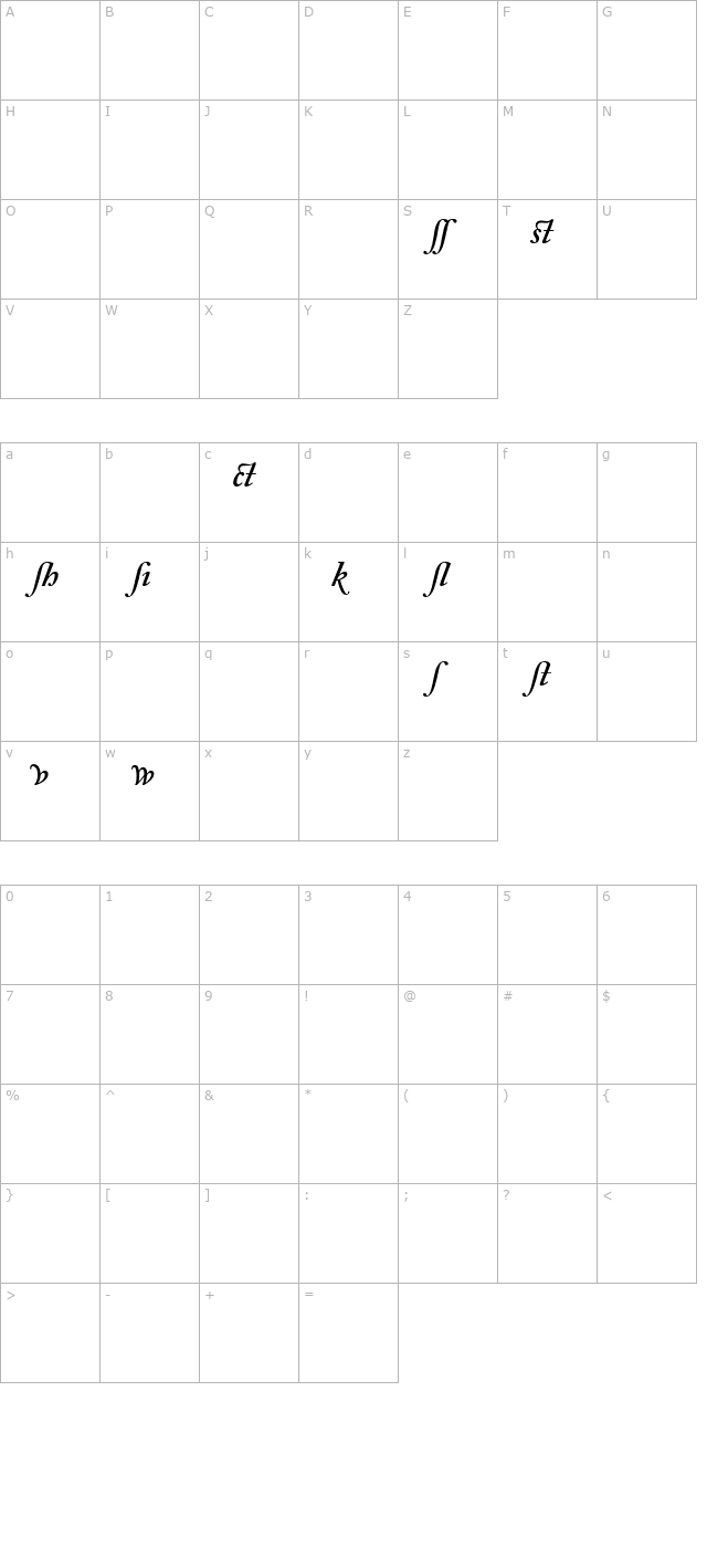 adobe-caslon-semibold-italic-alternate character map