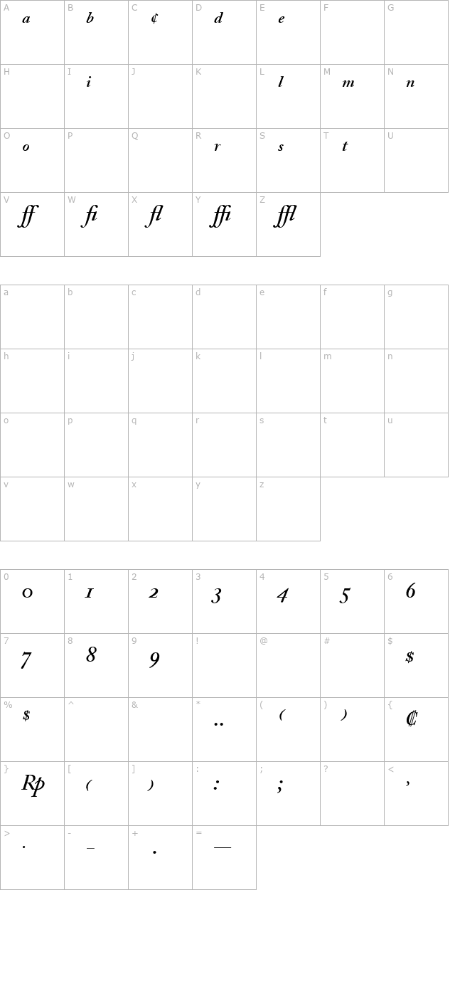 adobe-caslon-semibold-italic-expert character map