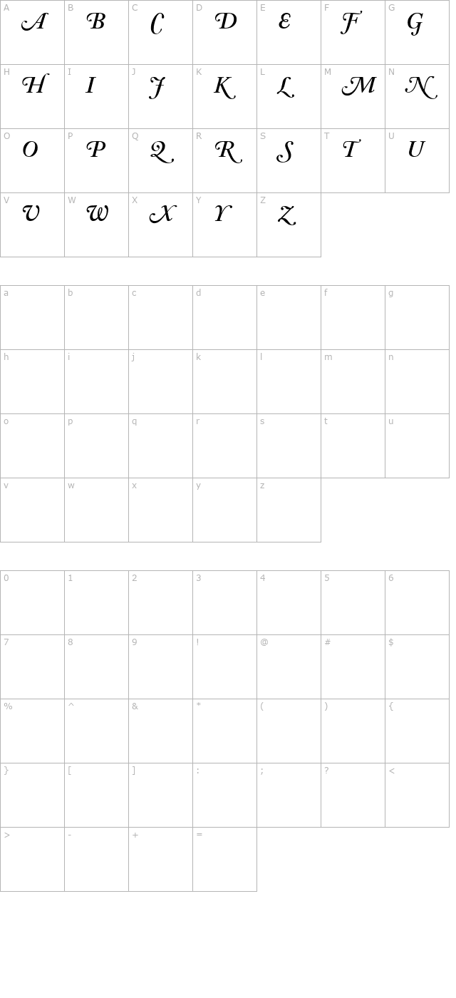 adobe-caslon-semibold-italic-swash character map