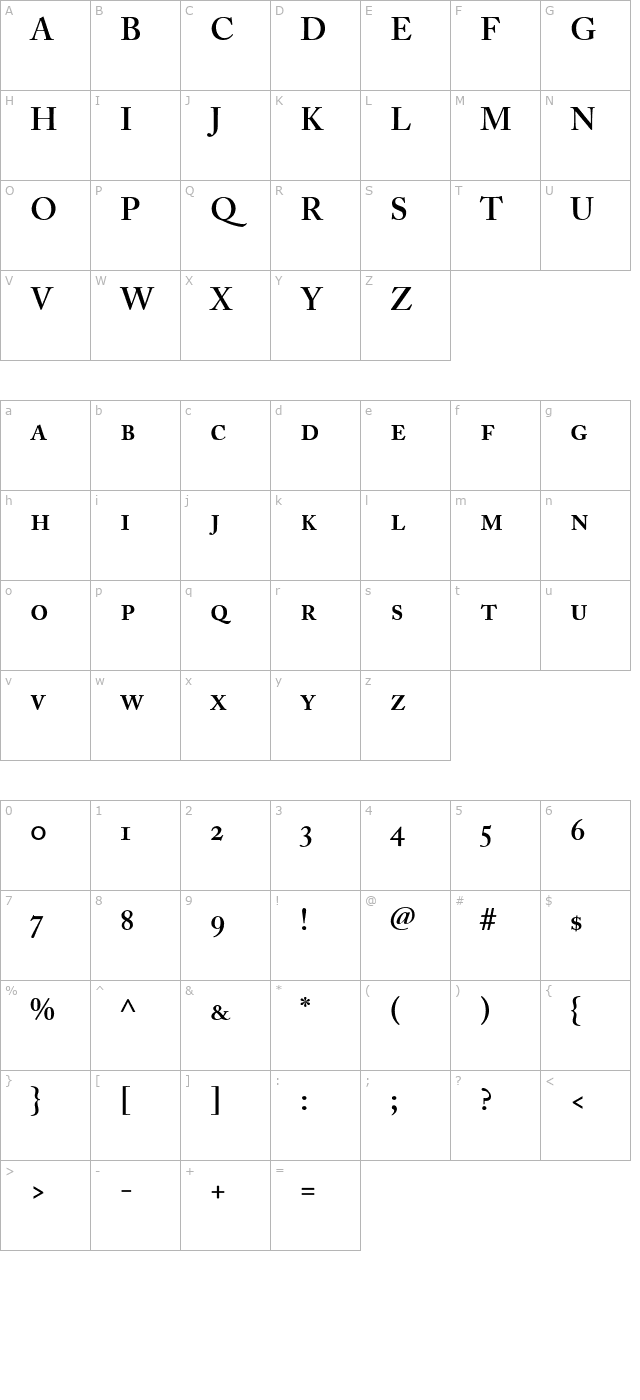 Adobe Caslon SemiboldSC character map