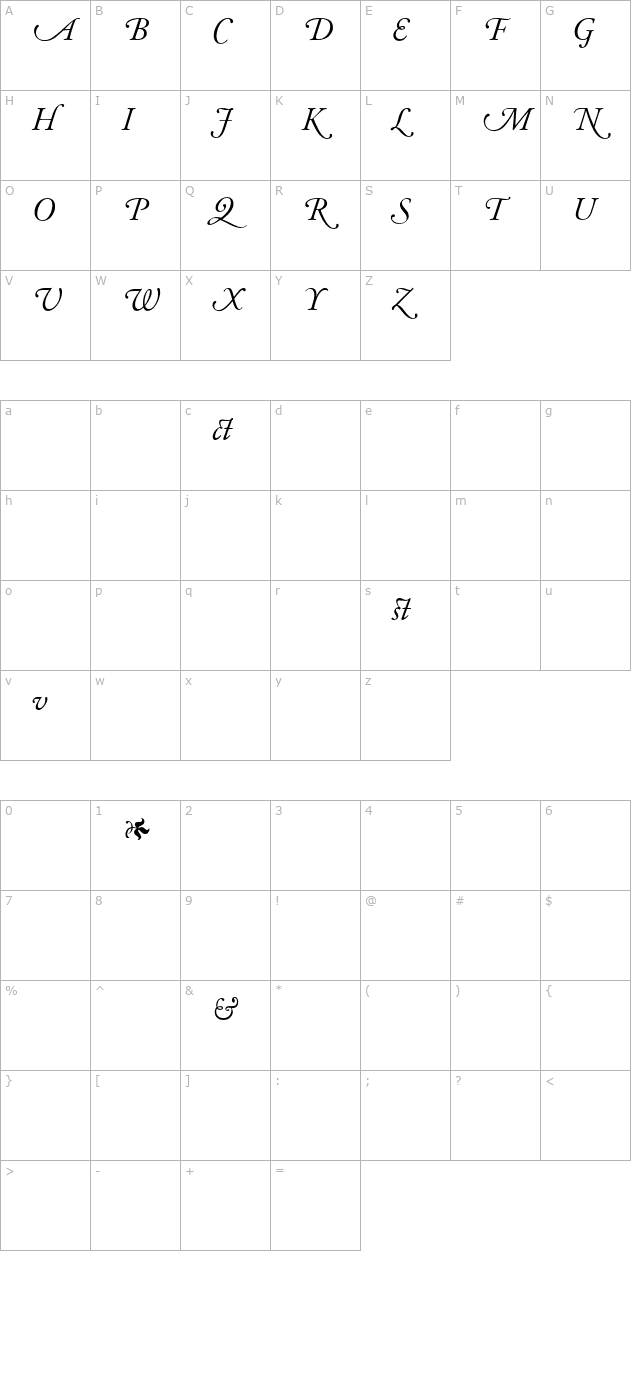 Adobe Garamond Italic Alternate character map