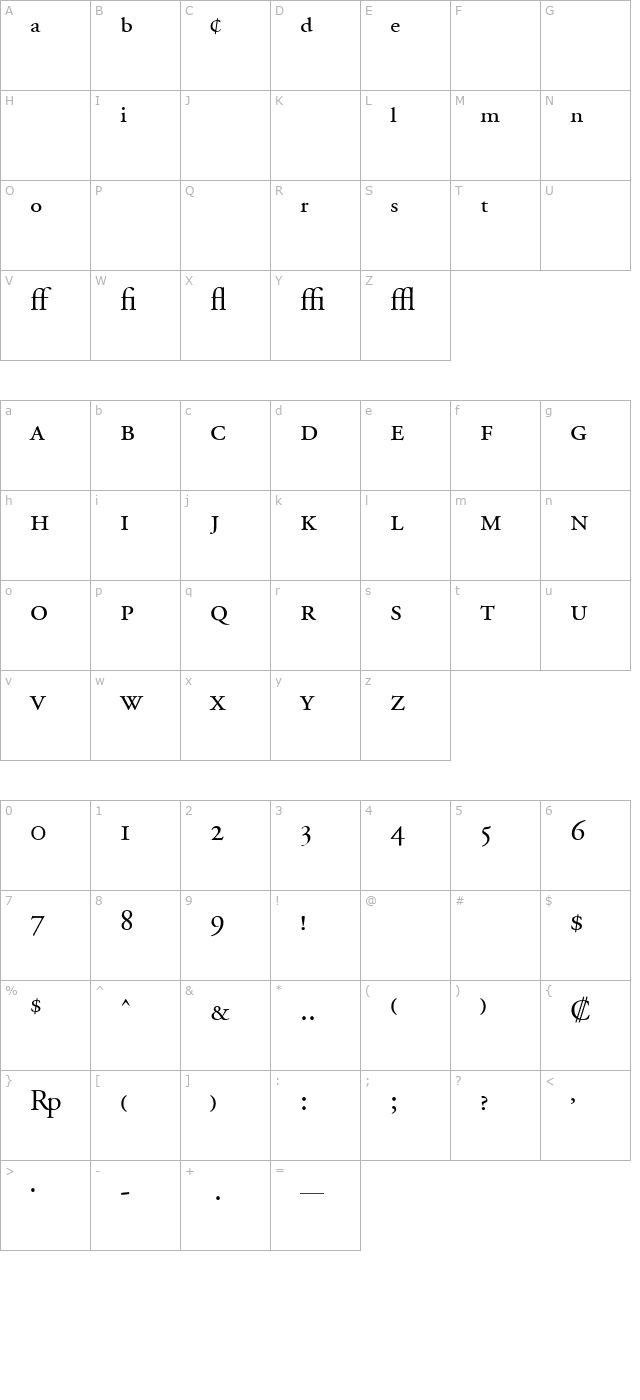 Adobe Garamond Regular Expert character map