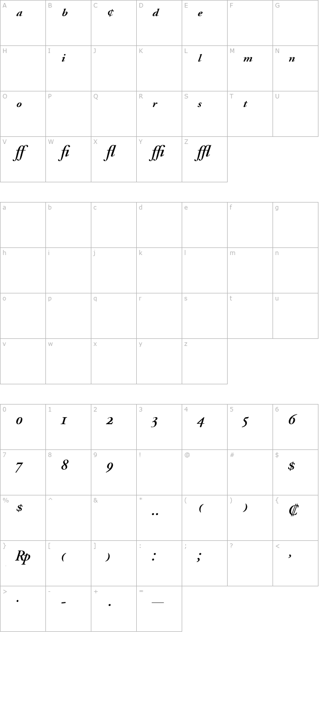 Adobe Garamond Semibold Italic Expert character map