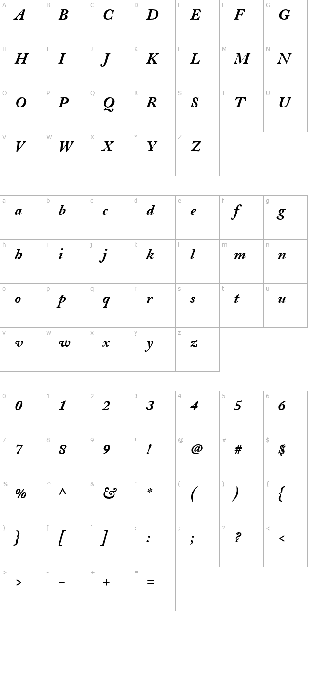 adobecaslon-bold-italic character map