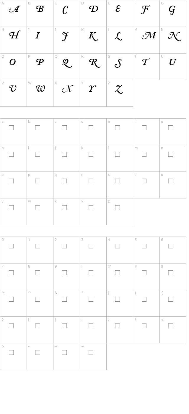 AdobeCaslonSwash-SemiBold Italic character map