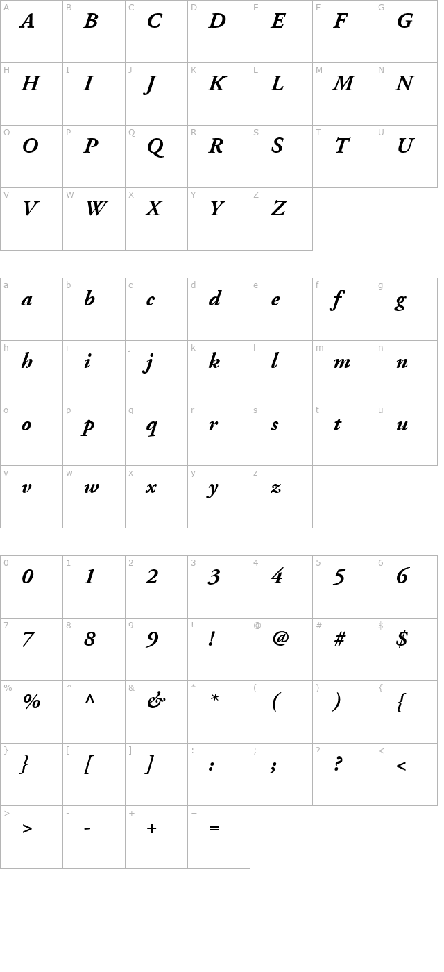 adobegaramond-bold-italic character map