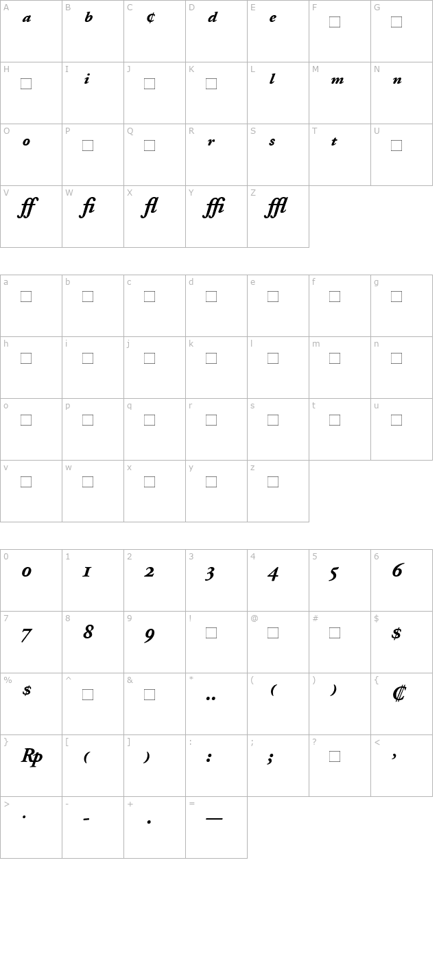 adobegaramondexpert-bold-italic character map