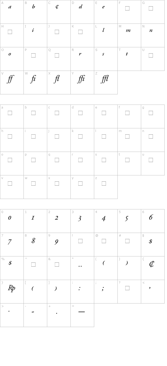 adobegaramondexpert-italic character map