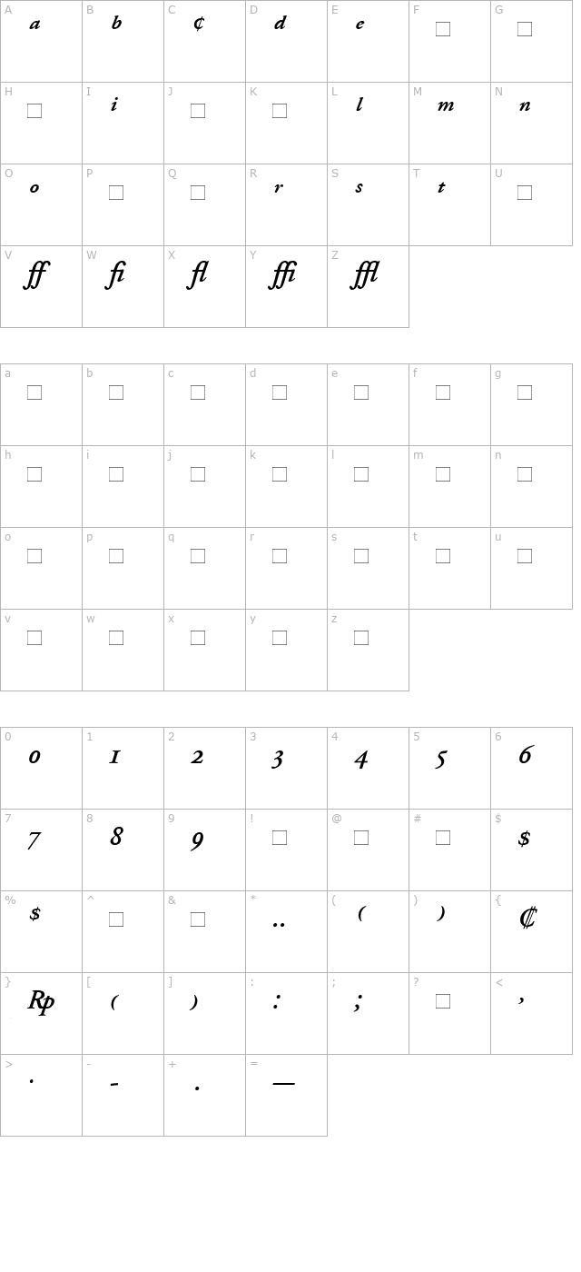 AdobeGaramondExpert-SemiBold Italic character map
