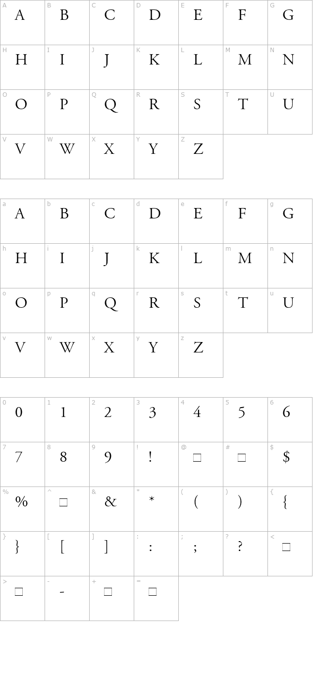 adobegaramondtitlingcapitals character map