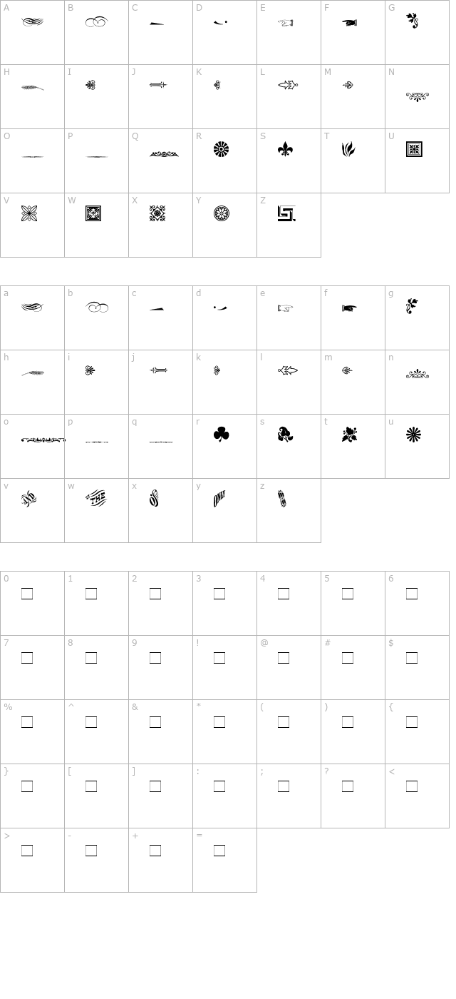 adobewoodtypeornamentstwo character map