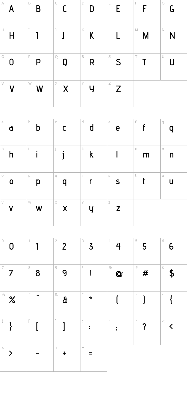 Advent Pro SemiBold character map