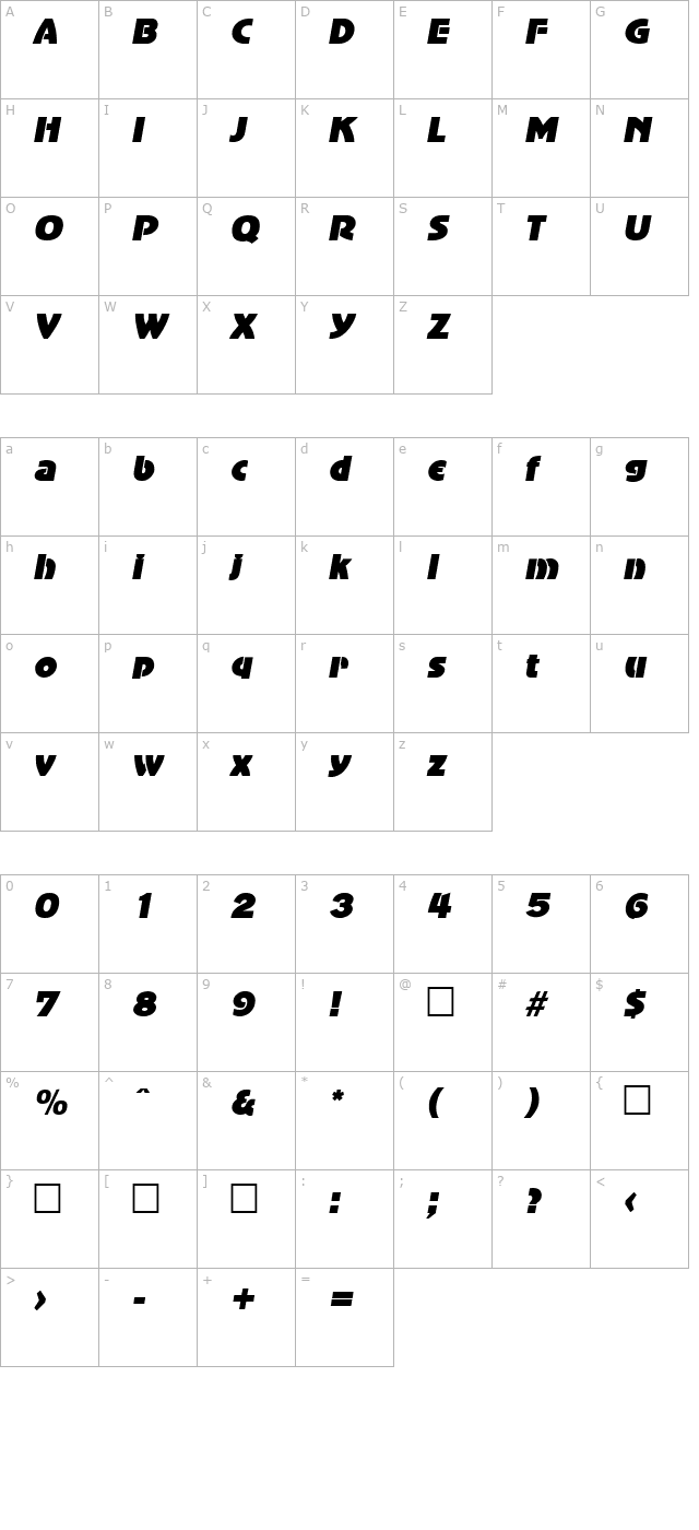 Adventurer Black SF Italic character map