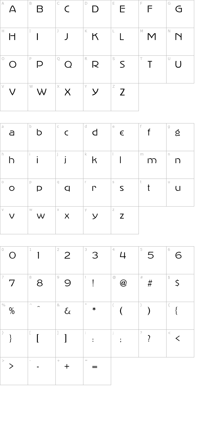 AdvertisersGothicLight character map