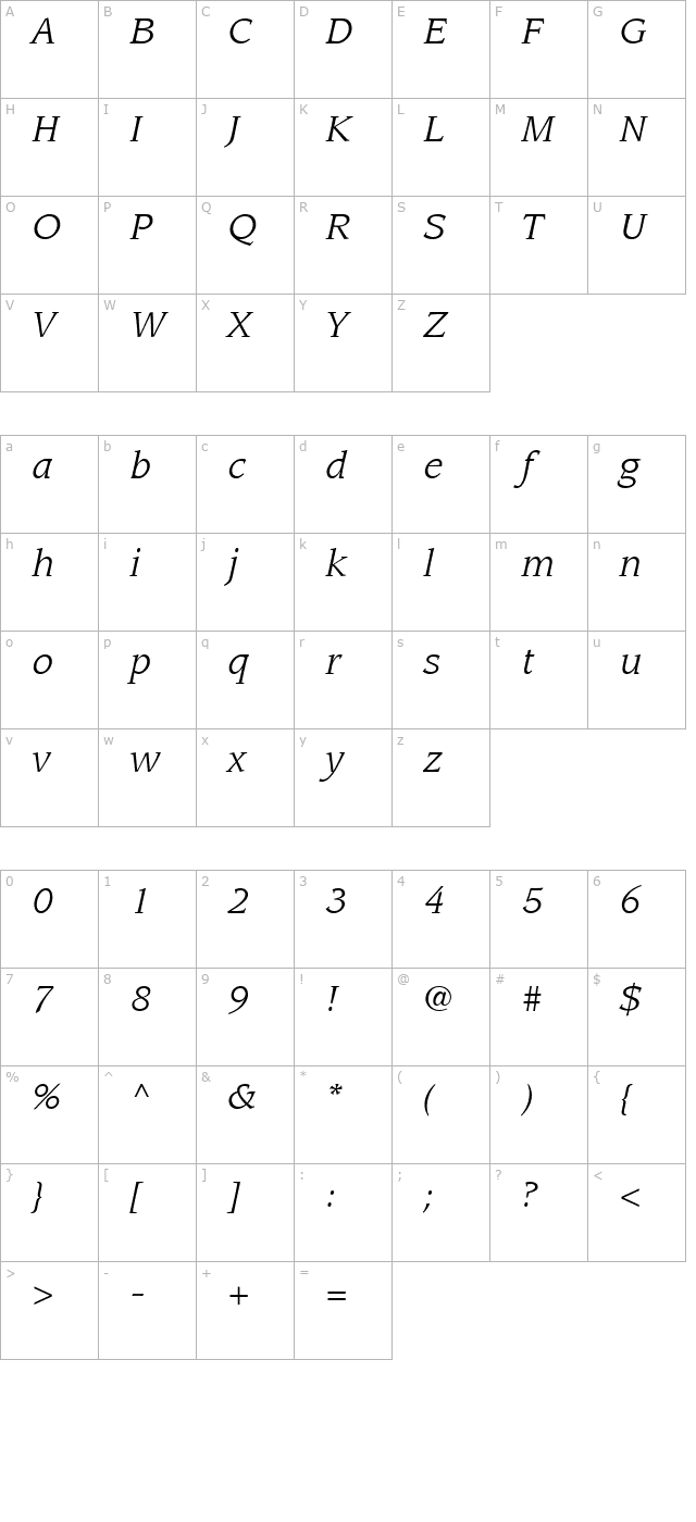 Advisor SSi Italic character map