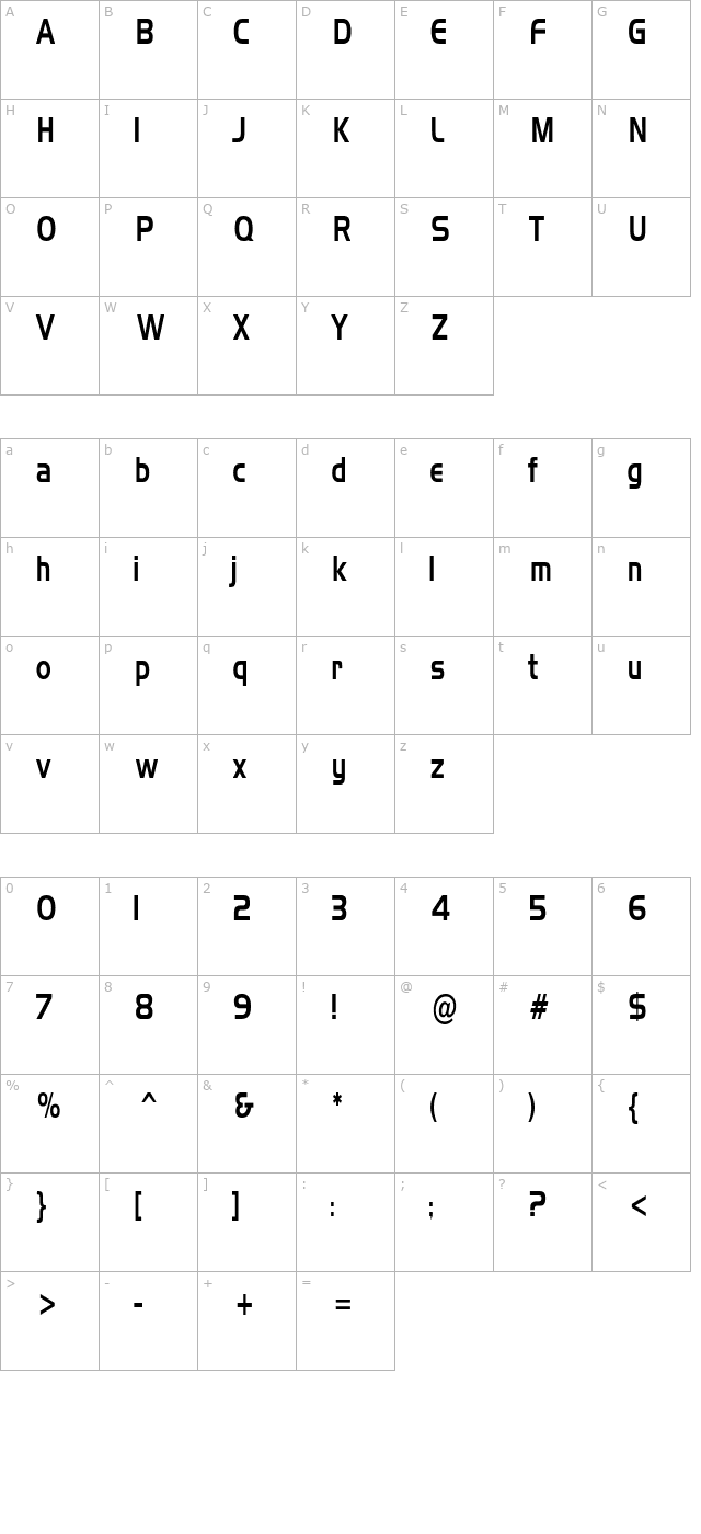 AeroCondensed character map