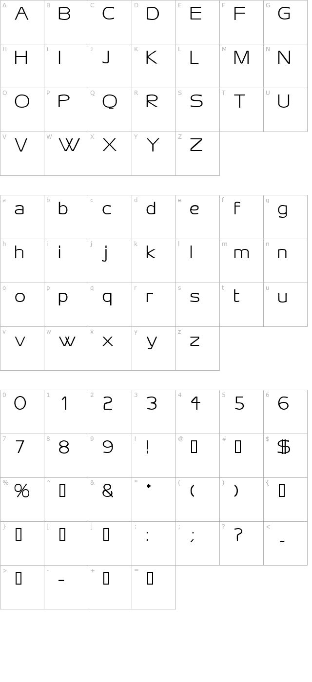 AeroDisplaySSK Bold character map