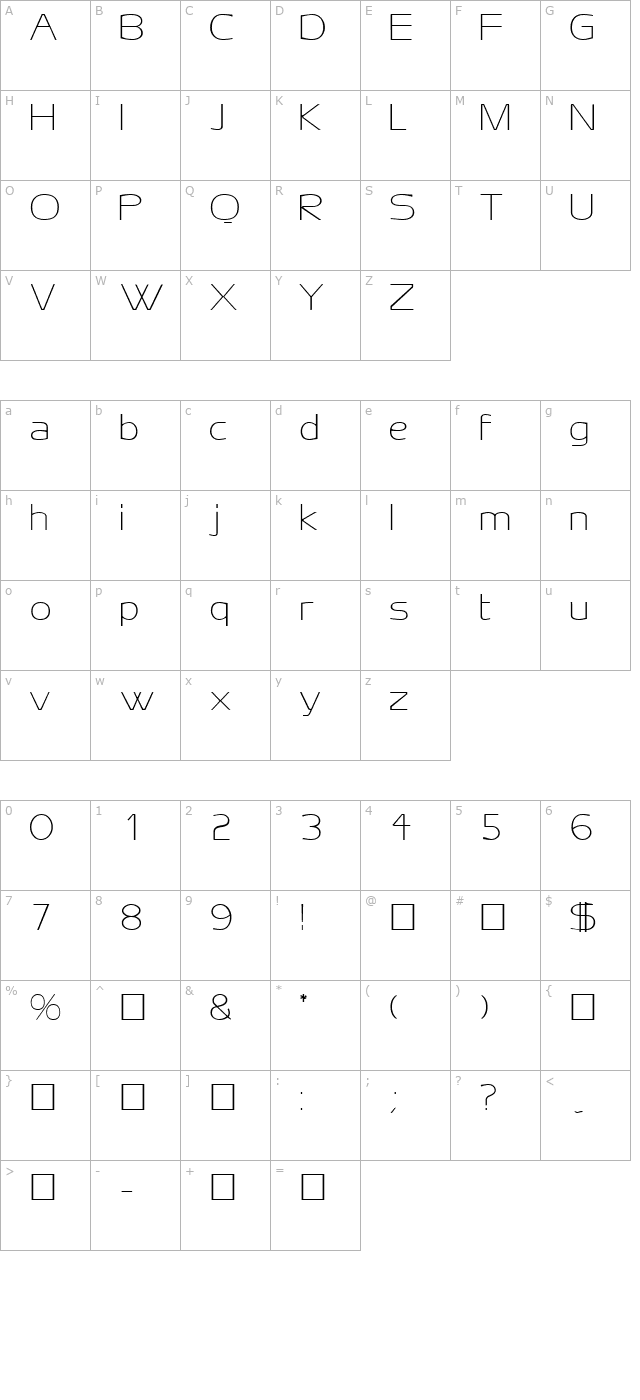 AeroDisplaySSK Regular character map