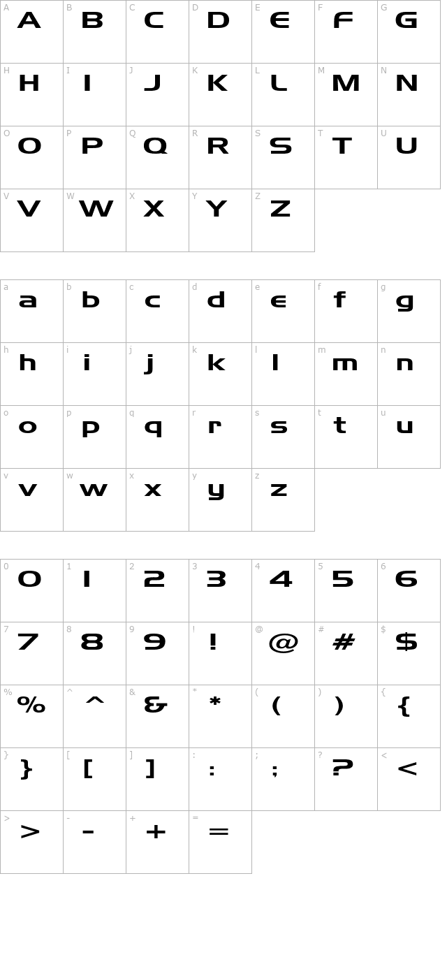 AeroExtended character map