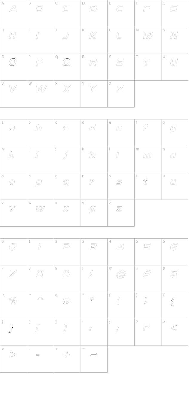 AeroOutline Italic character map