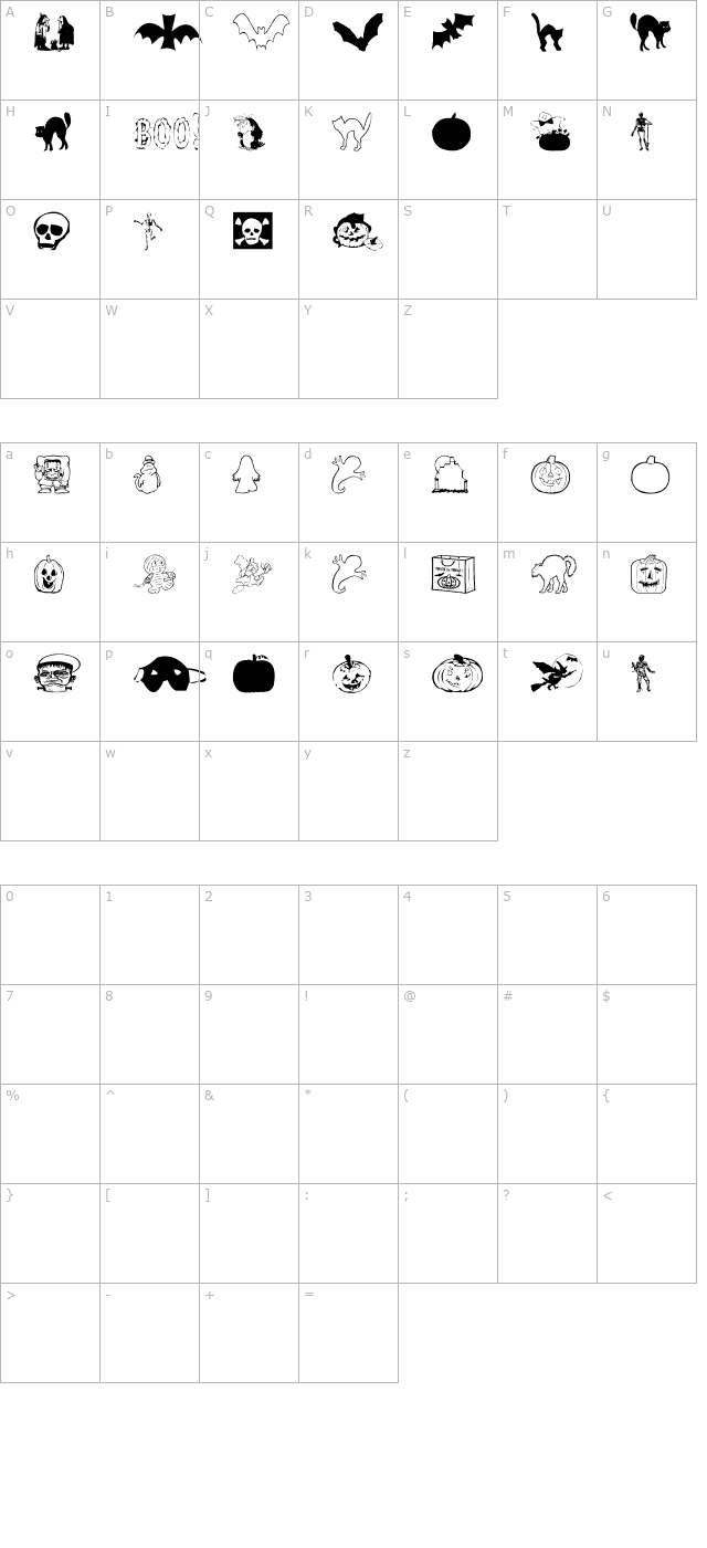 AEZ halloween dingbats character map