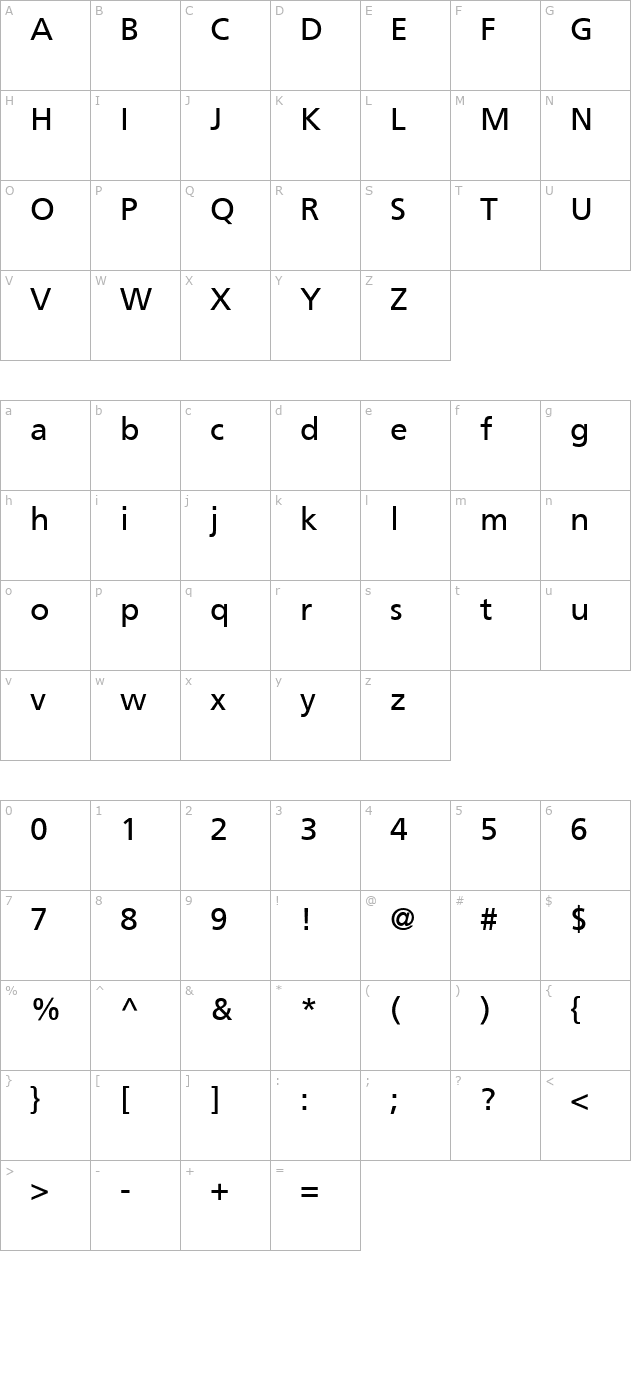 AG Foreigner Roman Medium character map