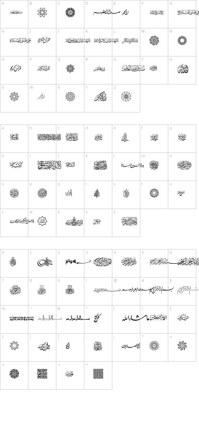 AGA Islamic Phrases character map