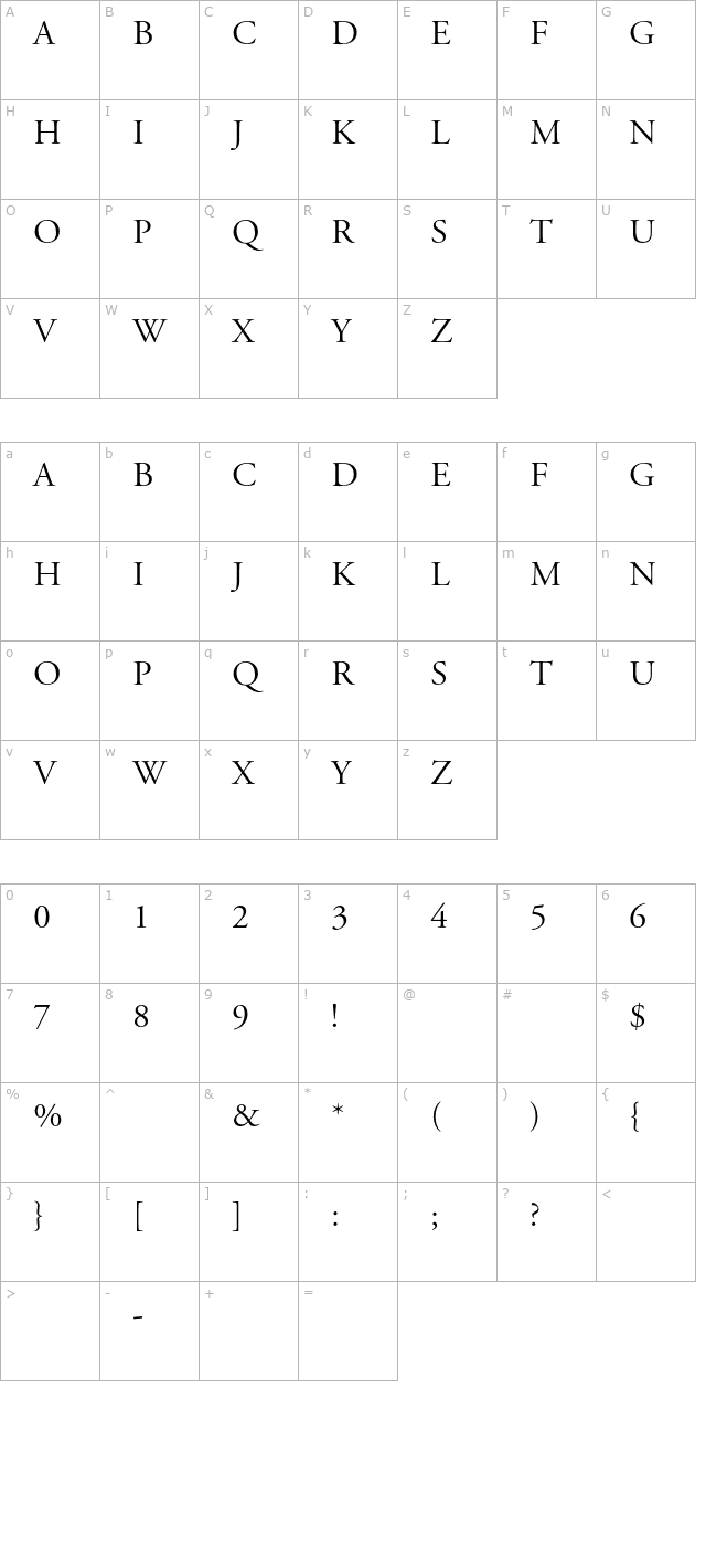 AGaramond-Titling character map