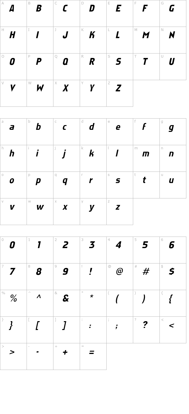 agatessk-italic character map