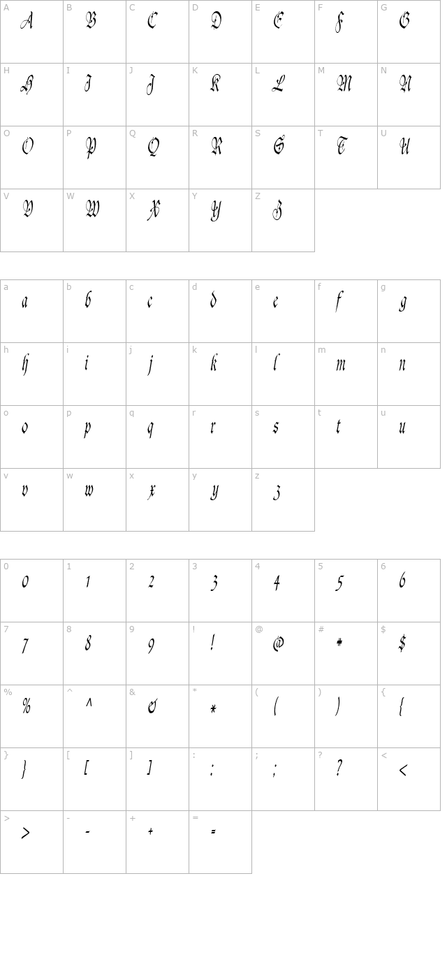 agincortcondensed-italic character map