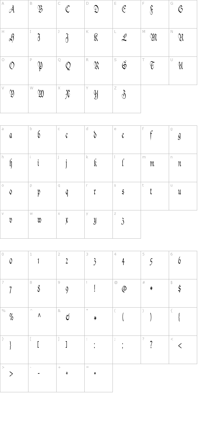 AgincortCondensed character map