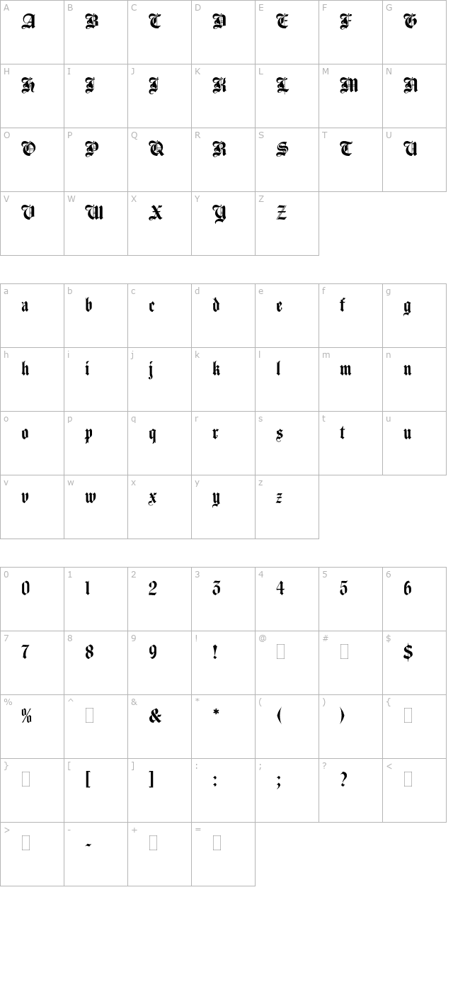 AgincourtPlain character map