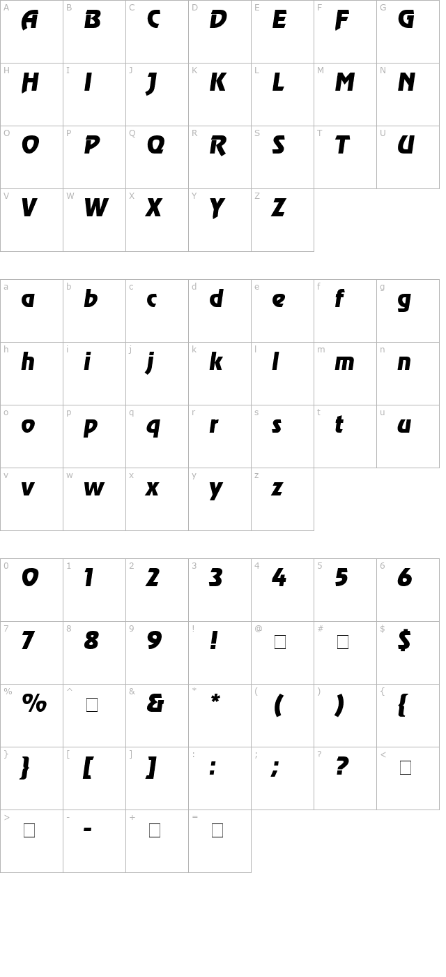 AGRevueCyr Italic character map