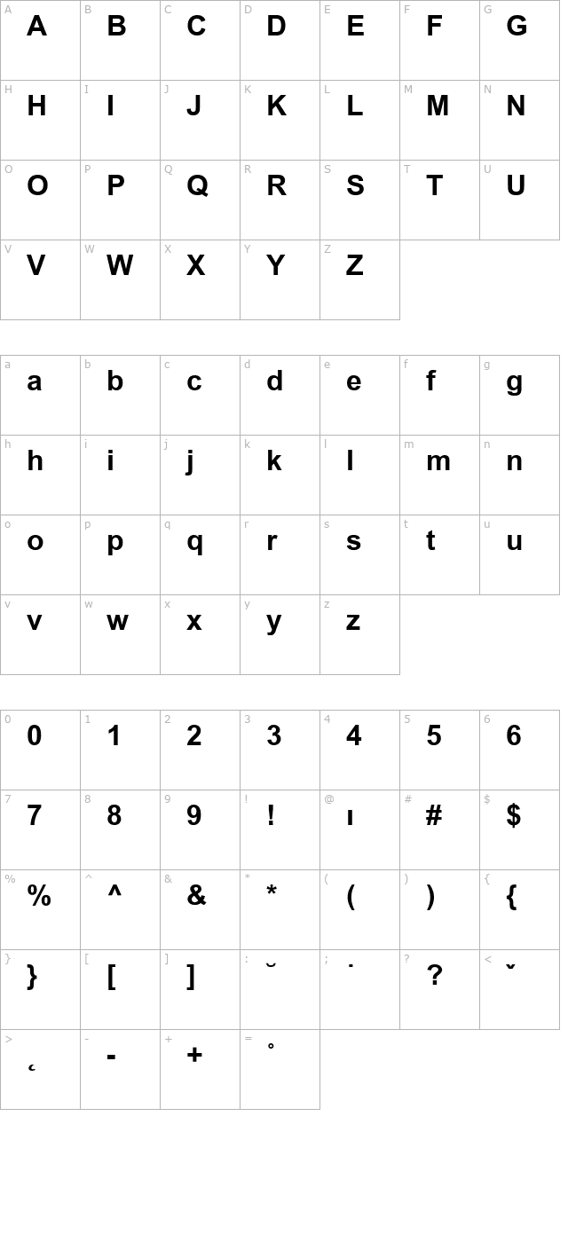 AHD Symbol Sans Bold character map