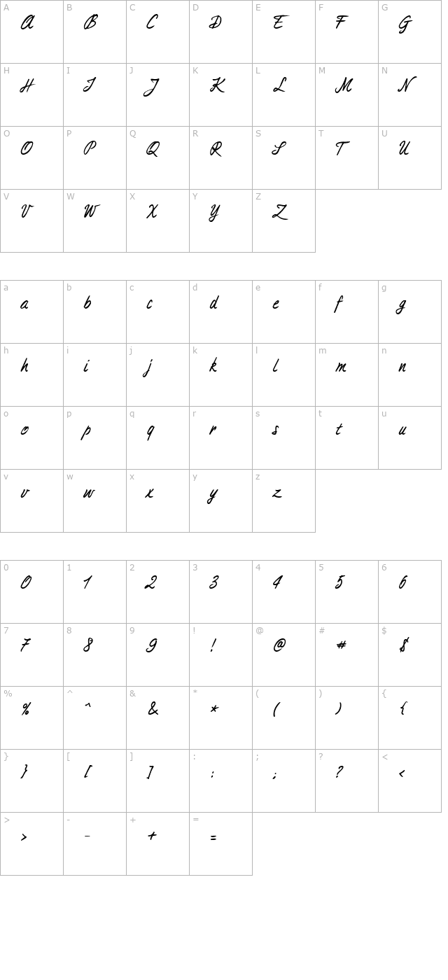 aimee-bold character map