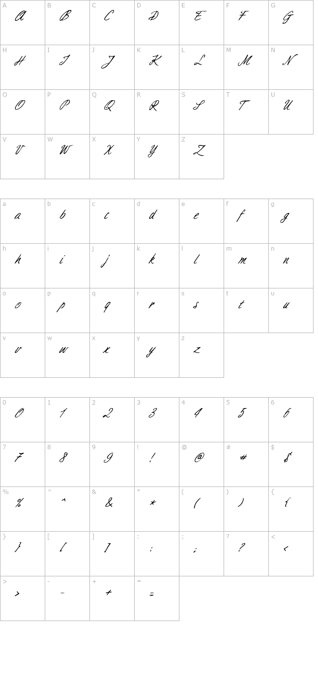 aimee-italic character map