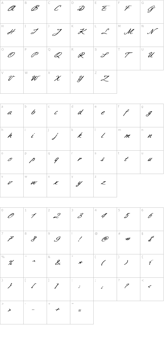 aimeeextended-italic character map