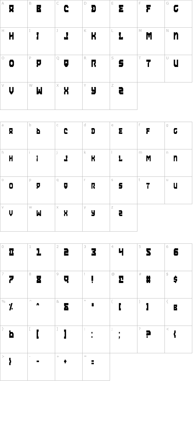 airacobra-condensed character map