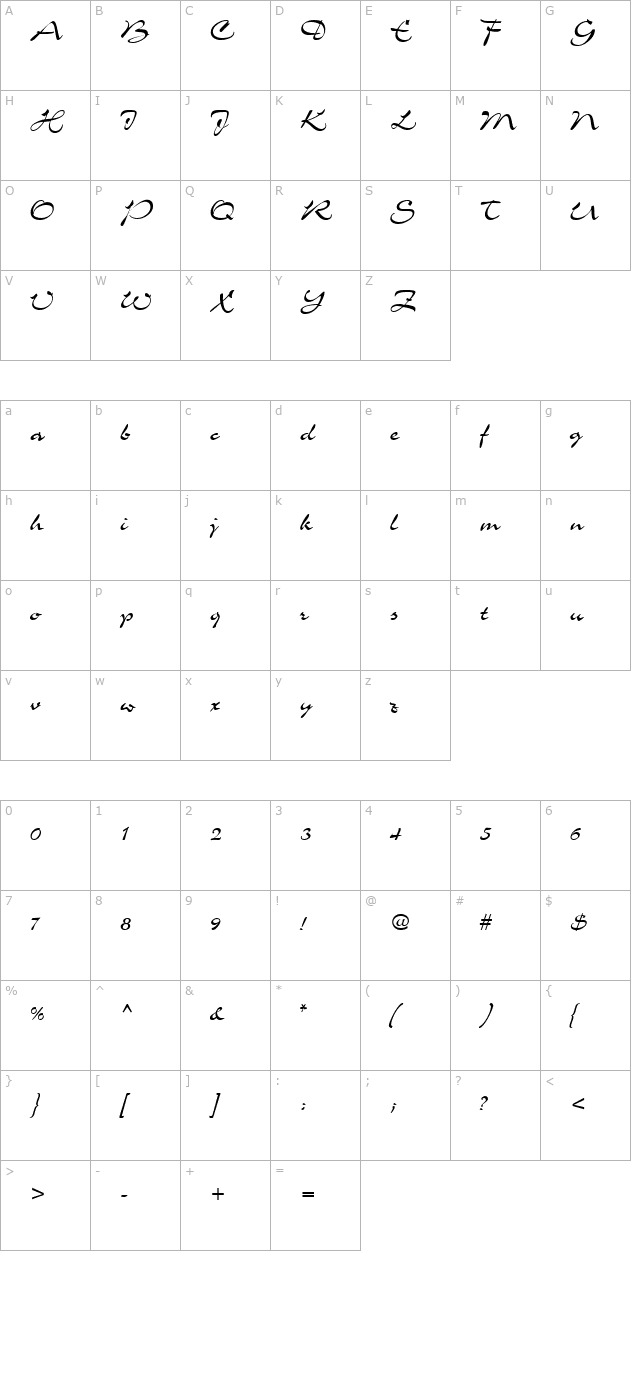 airfoilscriptssk-regular character map