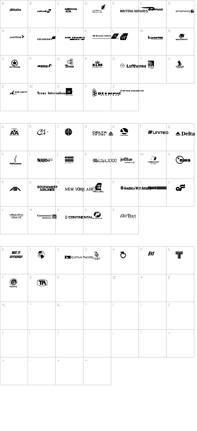 Airline Logos Past and Present character map