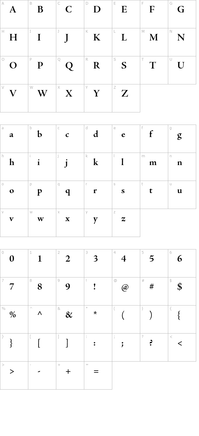 ajensonpro-boldsubh character map