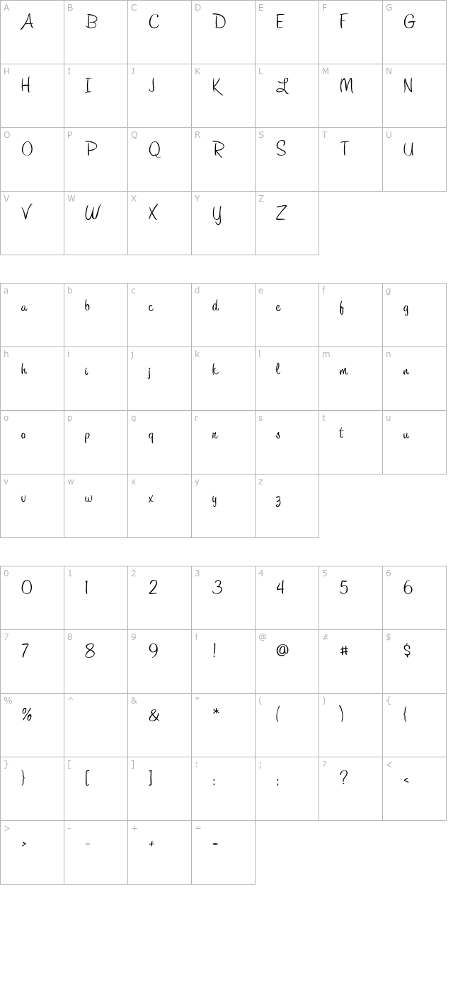 AL Hurried Note character map