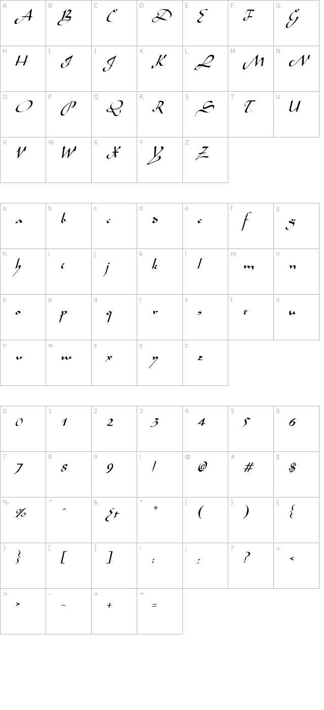 Aladdin Italic character map