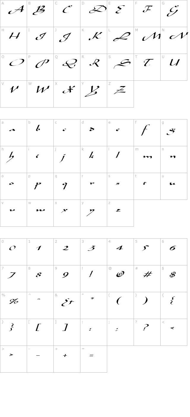 aladdinexpanded-italic character map