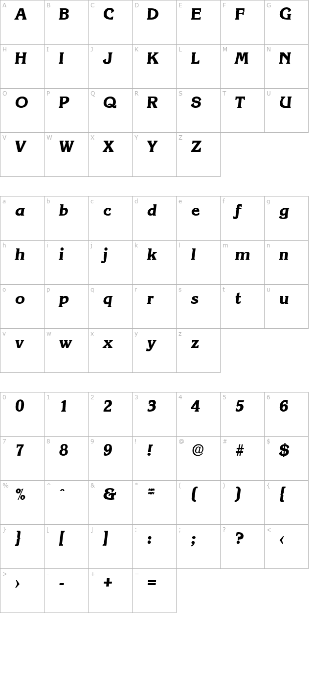 AlanBecker-ExtraBold Italic character map
