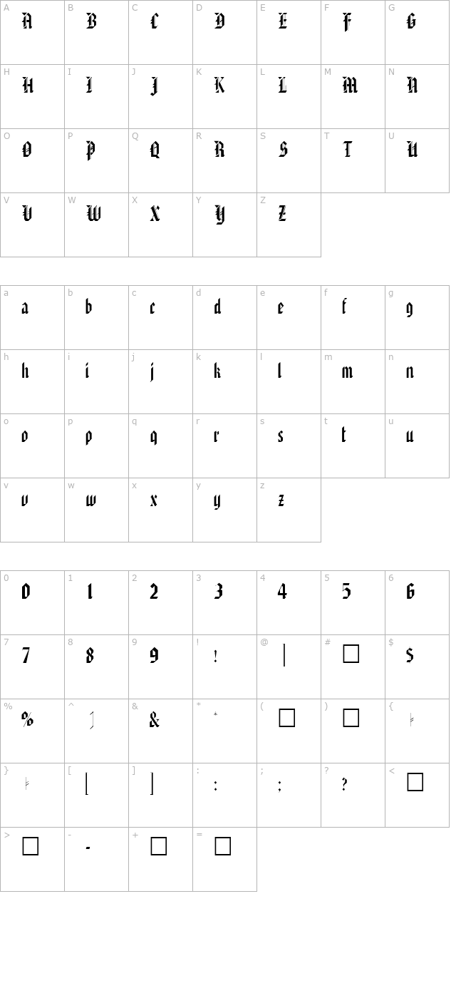 alaricssk-regular character map